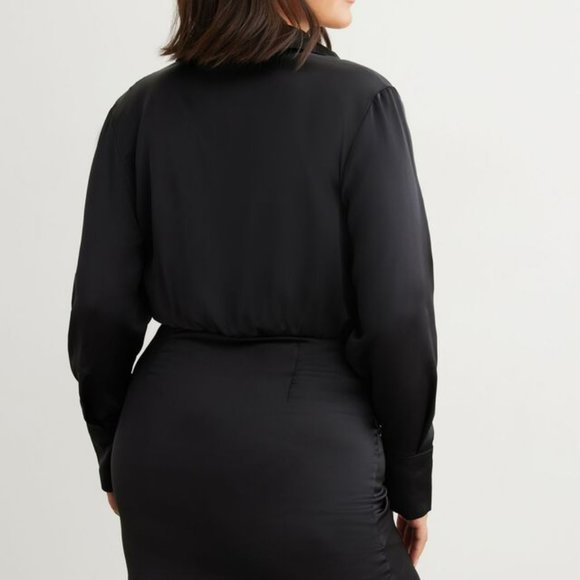 Long Sleeve Satin Wrap Dress - Picture 2 of 3